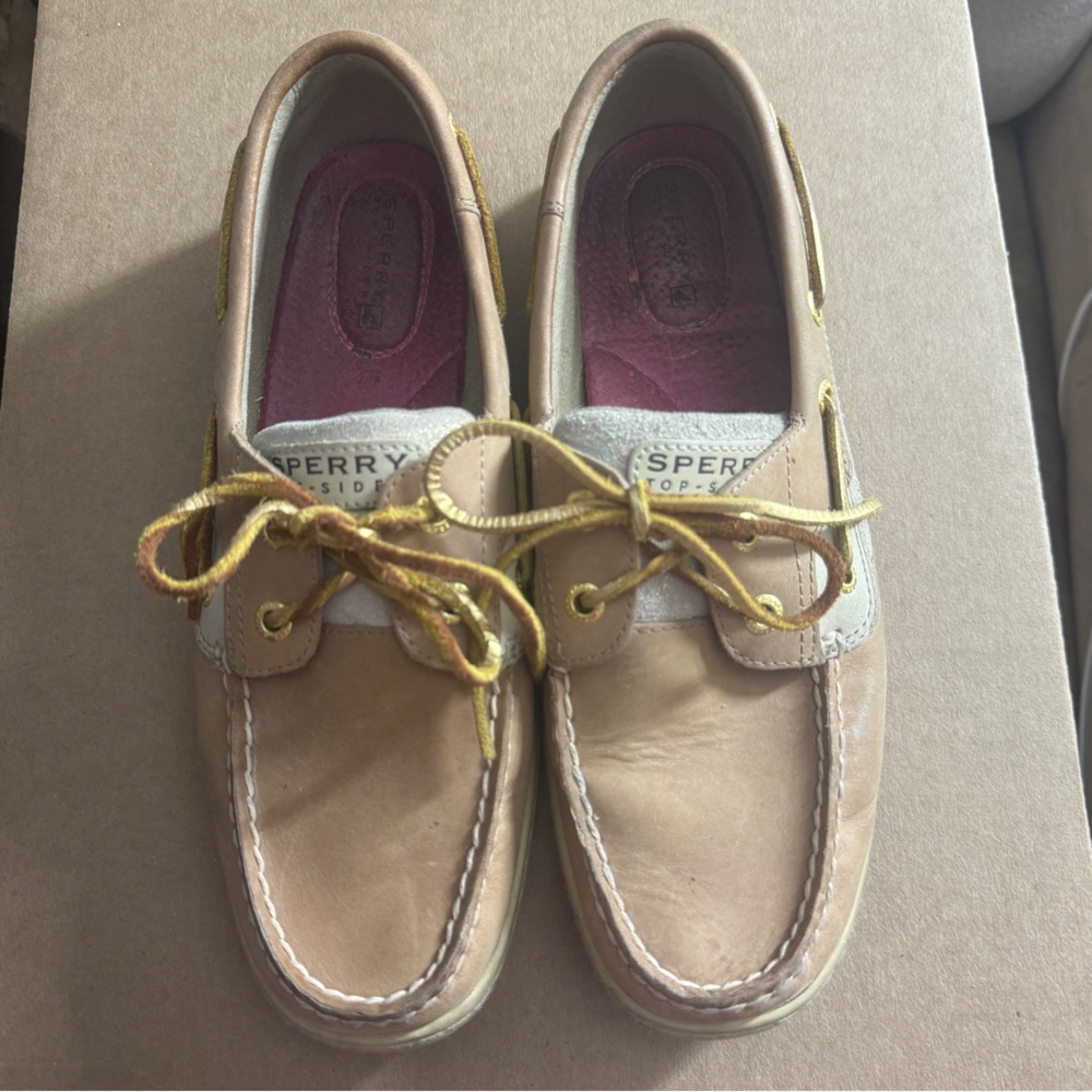 SPERRY Woman’s TOP-SIDER BOAT Shoes BLUEFISH TAN/GOLD LEATHER DECK